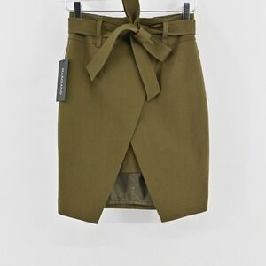 MARCIANO Lydia Wrap Skirt Size 2 Olive Green Belted Academia High Waist Office